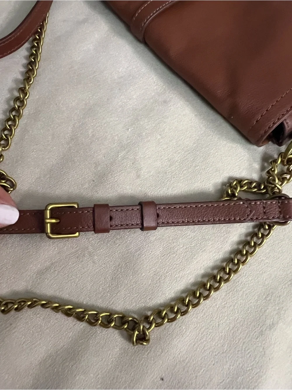 🤎 Fossil SHB2846 Cognac Leather Chain Shoulder Crossbody Bag Brass Key